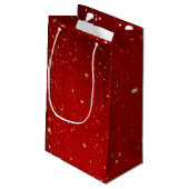 Matching Set Christmas Red Gold Tree Stars Name Kleine Geschenktüte (Rückseite Schrägansicht)