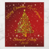 Matching Set Christmas Red Gold Tree Stars Name Weinetikett (Einzelnes Label)