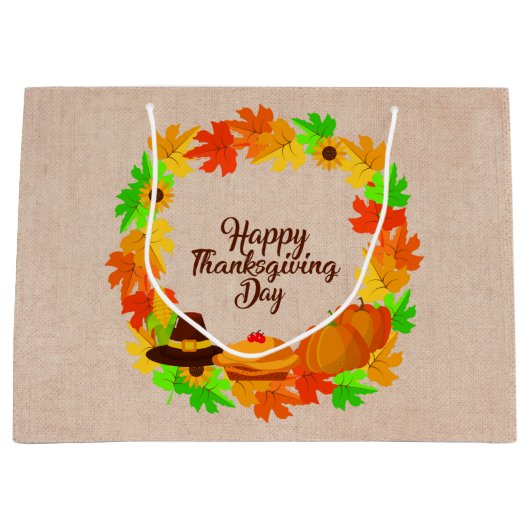 Matching Set Erntedank Green Gold Kranz Hat Große Geschenktüte (Vorderseite)