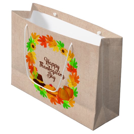 Matching Set Erntedank Green Gold Kranz Hat Große Geschenktüte (Vorderseite Schrägansicht)