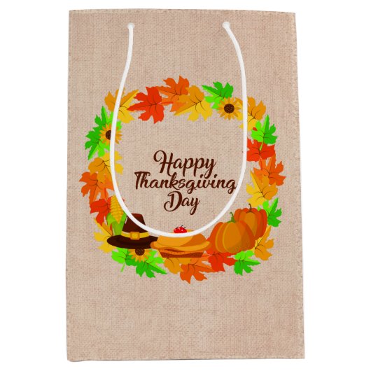 Matching Set Erntedank Green Gold Kranz Hat Mittlere Geschenktüte (Vorderseite)