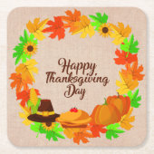 Matching Set Erntedank Green Gold Kranz Hat Rechteckiger Pappuntersetzer (Vorderseite)