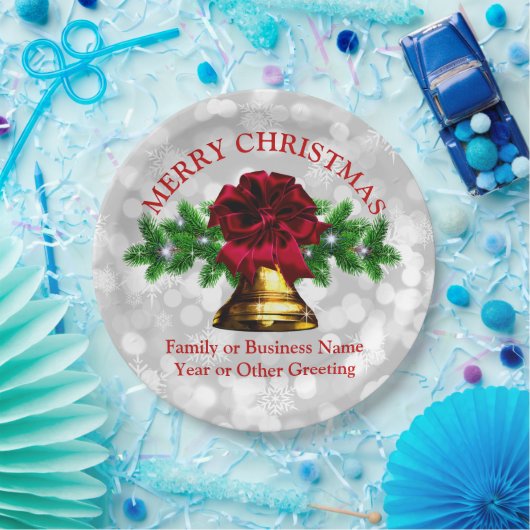 Matching Set - Gold Bell Red Bow Christmas 20xx 9" Pappteller (Party)