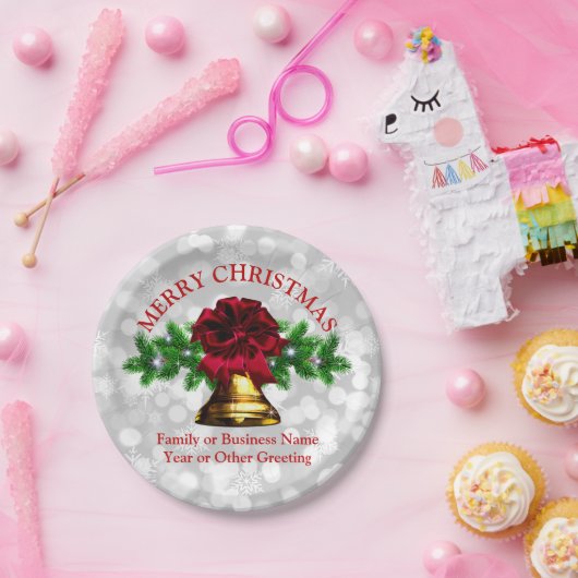 Matching Set Gold Bell Red Bow Weihnachten 20xx 7" Pappteller (Party)