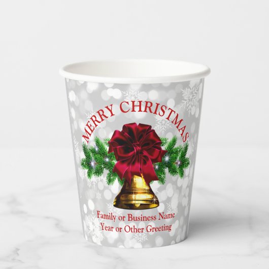 Matching Set - Gold Bell Red Bow Weihnachten 20xx Pappbecher (Rückseite)