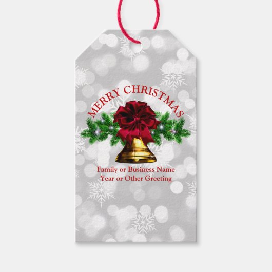 Matching Set Gold Bell Red Bow Weihnachten Geschenkanhänger (Vorderseite)