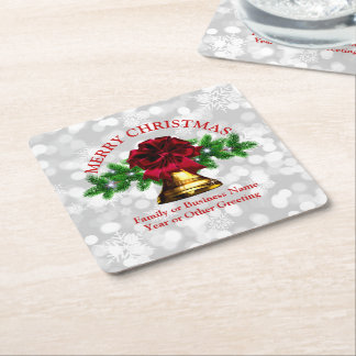 Matching Set Gold Bell Red Bow Weihnachten Rechteckiger Pappuntersetzer