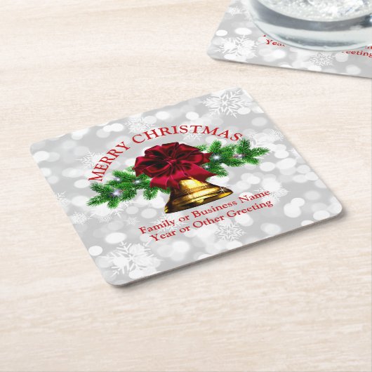 Matching Set Gold Bell Red Bow Weihnachten Rechteckiger Pappuntersetzer (angewinkelt)