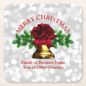 Matching Set Gold Bell Red Bow Weihnachten Rechteckiger Pappuntersetzer (Vorderseite)