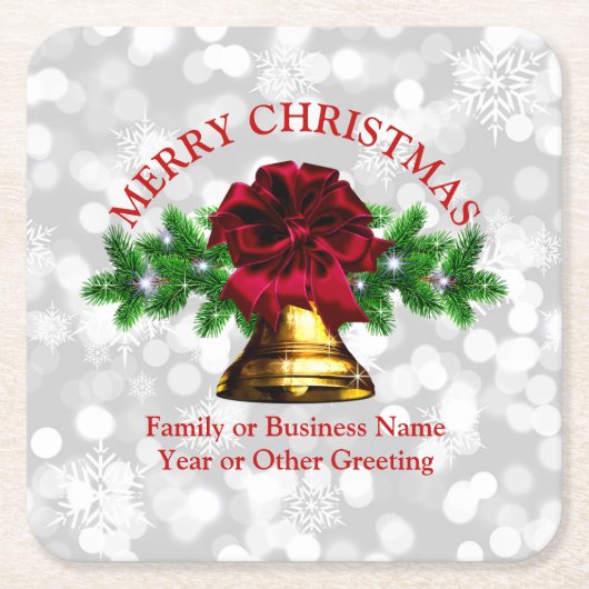 Matching Set Gold Bell Red Bow Weihnachten Rechteckiger Pappuntersetzer (Vorderseite)