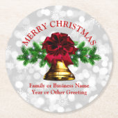 Matching Set Gold Bell Red Bow Weihnachten Runder Pappuntersetzer (Vorderseite)