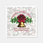Matching Set Gold Bell Red Bow Weihnachtscocktail Serviette (Vorderseite)