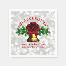 Matching Set Gold Bell Red Bow Weihnachtscocktail Serviette