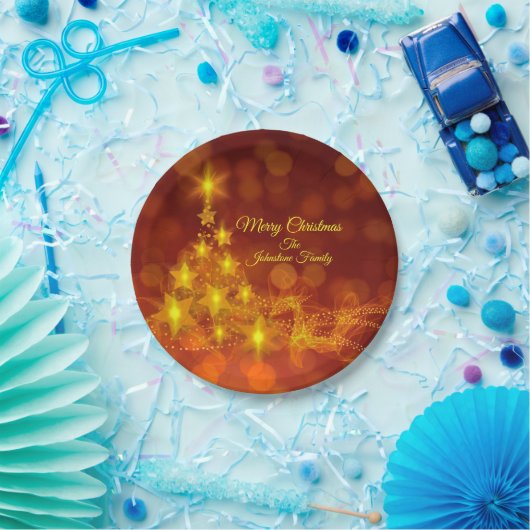 Matching Set Gold Stars Tree Change Name 7" Pappteller (Party)