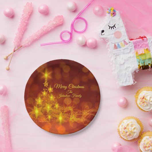 Matching Set Gold Stars Tree Change Name 7" Pappteller (Party)