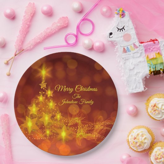 Matching Set Gold Stars Tree Change Name 9" Pappteller (Party)