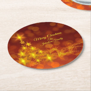 Matching Set Gold Stars Tree Change Name Runder Pappuntersetzer