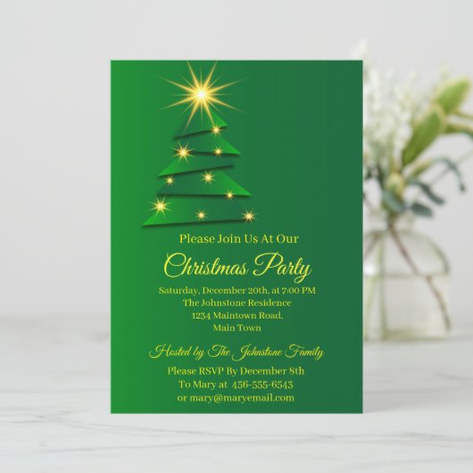 Matching Set Green Tree Change Name Text Weihnacht Einladung (Stehend Vorderseite)