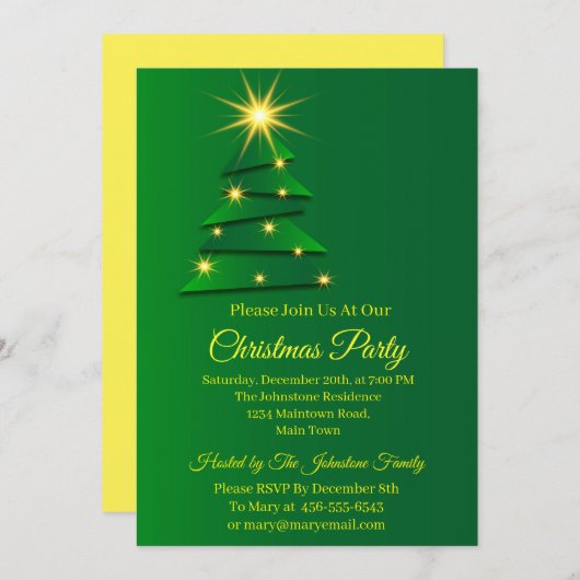 Matching Set Green Tree Change Name Text Weihnacht Einladung (Vorne/Hinten)