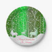Matching Set White Reindeer Edit Name Green 7" Pappteller (Vorderseite)
