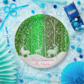 Matching Set White Reindeer Edit Name Green 9" Pappteller (Party)