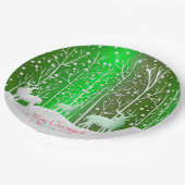 Matching Set White Reindeer Edit Name Green 9" Pappteller (Schrägansicht)