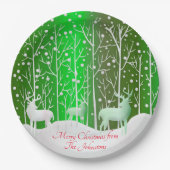 Matching Set White Reindeer Edit Name Green 9" Pappteller (Vorderseite)