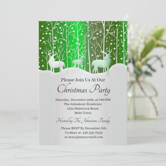 Matching Set White Rentier Bearbeiten Grüne Weihna Einladung (Stehend Vorderseite)