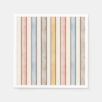 Matching, Subdued Pink, Yellow and Blue Stripes Serviette