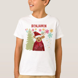 Matching Trendy Cute Red Nose Reindeer Christmas T-Shirt