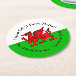 Matching Welsh Dragon St David's Day Runder Pappuntersetzer