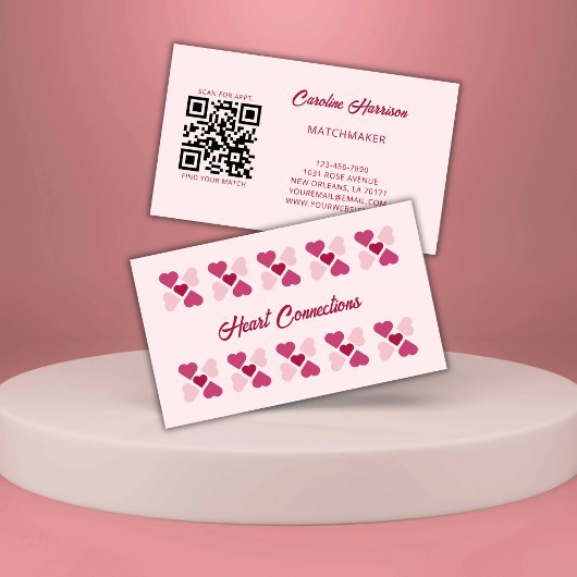 Matchmaker Verabreden Service Red Pink Hearts QR C Visitenkarte