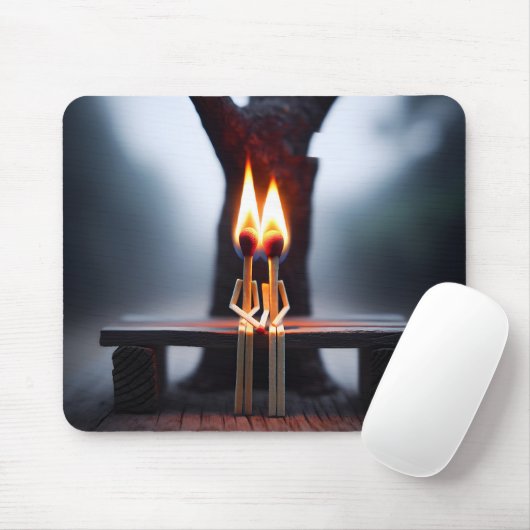 Matchstick Couple auf einer Bank mit Flammen Mousepad (Mit Mouse)