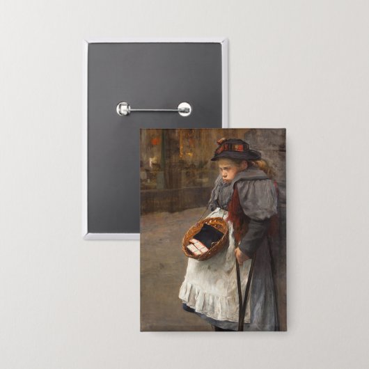 Matchstick Girl Poor Street Urchin Urban Poverty Button (Vorderseite/Rückseite)
