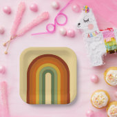 Mated Retro Groovy Layered Rainbow Square Pappteller (Party)