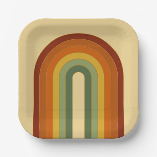Mated Retro Groovy Layered Rainbow Square Pappteller (Vorderseite)