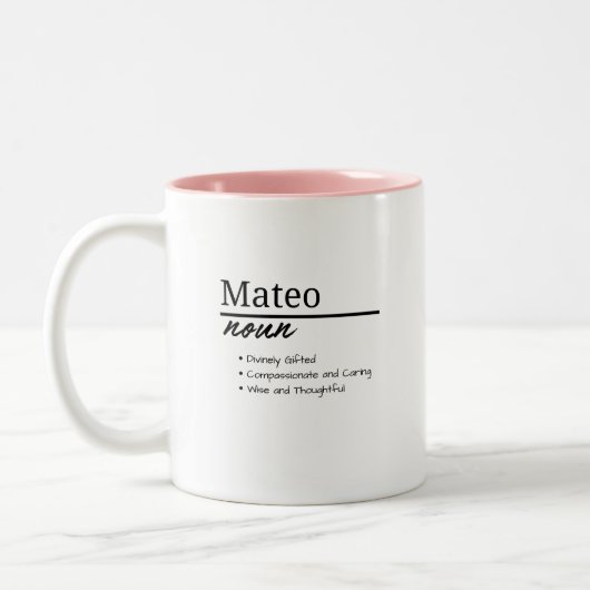 Mateo, Personalisierte Bezeichnung für Jungen Zweifarbige Tasse (Links)