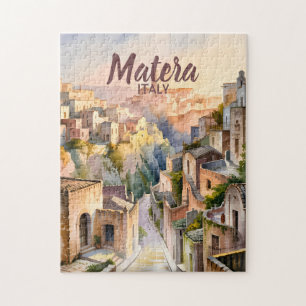 Matera Italien Sassi Personalisiertes Aquarell Vin Puzzle