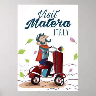 Matera Italy Cartoon Scooter Poster