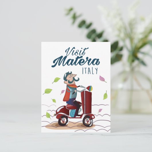 Matera Italy Cartoon Scooter Postkarte (Stehend Vorderseite)