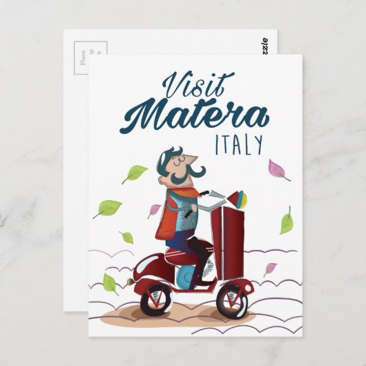 Matera Italy Cartoon Scooter Postkarte (Vorne/Hinten)
