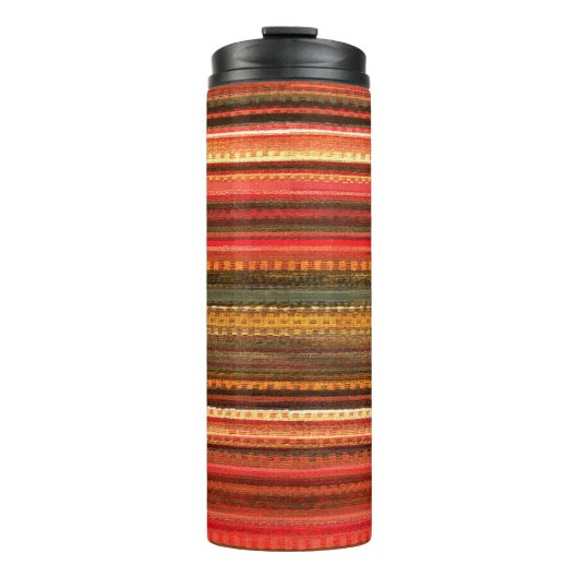 Material Textil Streifen Rot Orange und Grün Thermosbecher (Vorderseite)