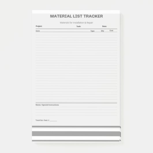 Materialliste Tracker Post-it® Notizen (Vorderseite)