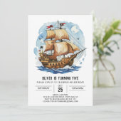 Matey Happy Nautical Pirate Birthday Einladung (Stehend Vorderseite)