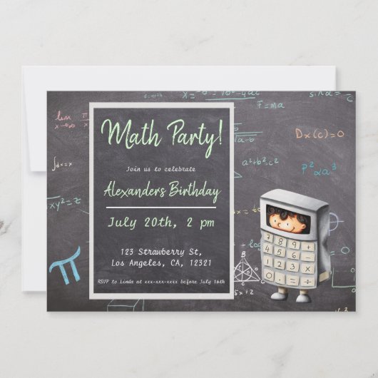 Math Blackboard mit Equations Calculator Geburtsta Einladung (Vorderseite)