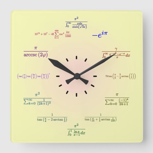 Math Clock (Gelbpfirsichverlauf) Quadratische Wanduhr (Vorderseite)