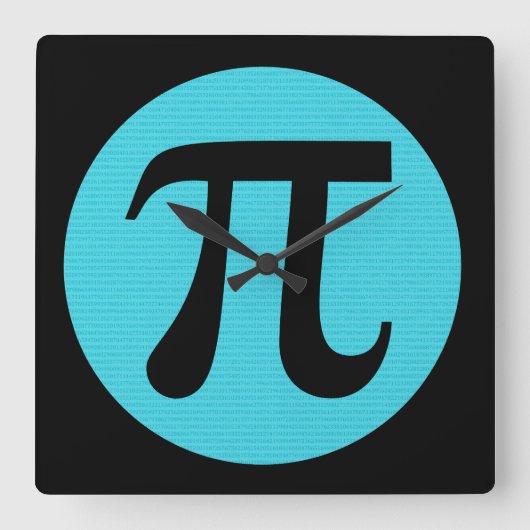 Math geek Pi symbol, blue on black Quadratische Wanduhr (Vorderseite)