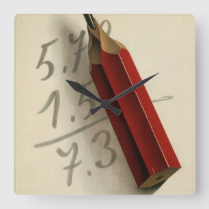 Math-Gleichung mit rotem Stift, Vintages Geschäft Quadratische Wanduhr