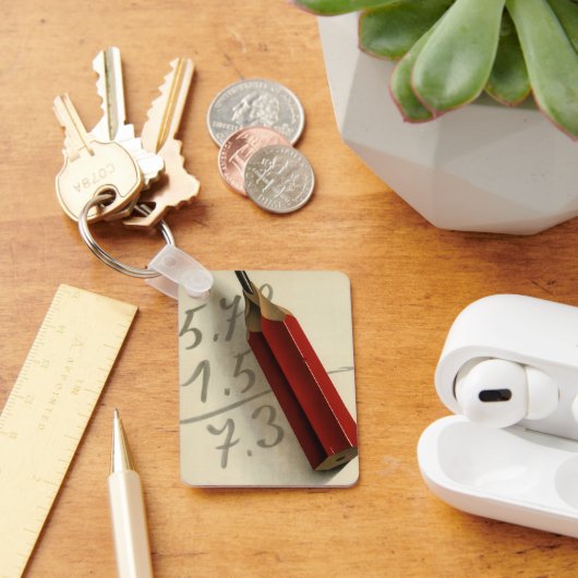 Math-Gleichung mit rotem Stift, Vintages Geschäft Schlüsselanhänger (Schreibtisch)