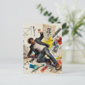 Math is Hard Man Mixed Media Collage Postkarte (Stehend Vorderseite)